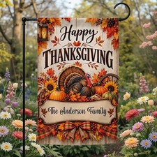 Custom Family Name Fall Yard Decor Thanksgiving Garden Flag 12 18/28 40 Inch