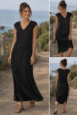 Toad And Co Dress Medium Black Tencel Organic Cotton V Neck Adjustable Length...