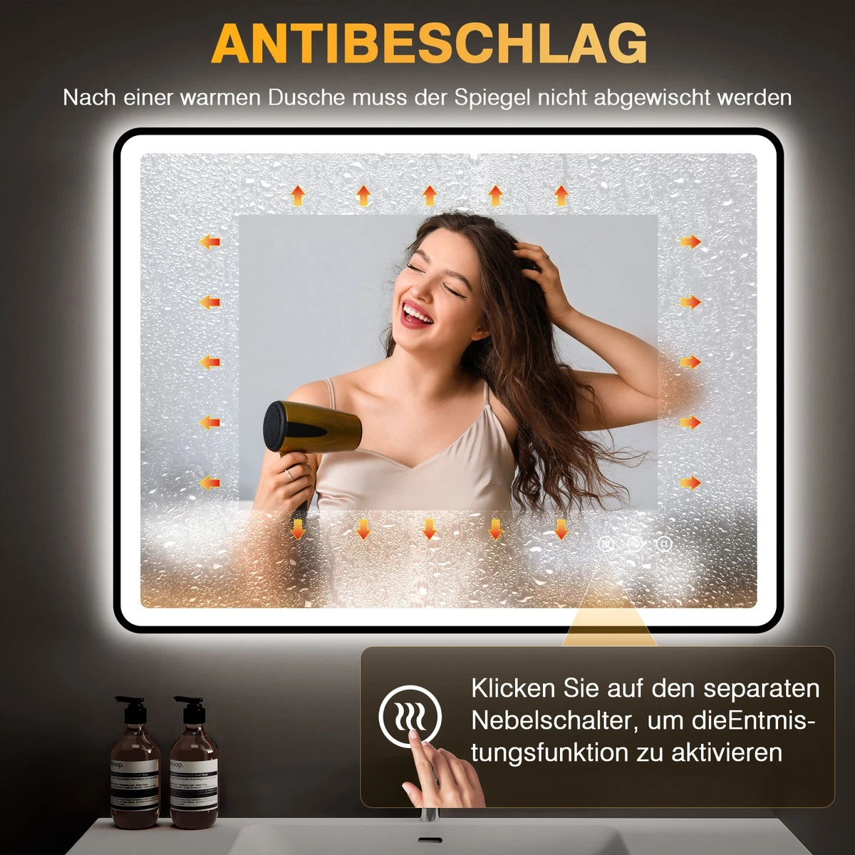 LED Badezimmerspiegel mit Beleuchtung Bad Badspiegel Wandspiegel Dimmbar IP44