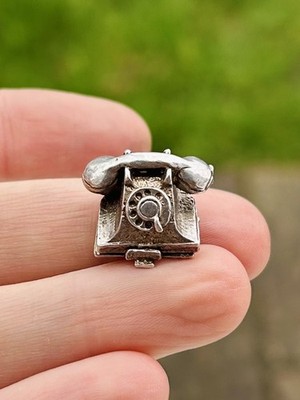 Vintage Sterling Silber Telefon zum Öffnen 999 Charm Anhänger