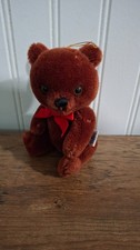 Vintage Small R Dakin Co Plush Teddy Bear Brown Red Bow 4"