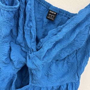 Shein Cut Out Front Ruffle Blue Romper Size M Shorts