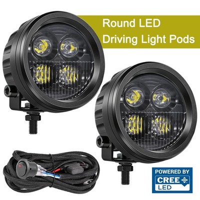 2X 4'' 80W Cree LED Round OffRoad Driving Flood Spot Lights Pods 4WD + Wiring Kit