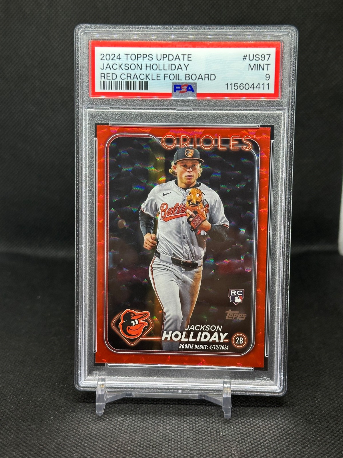 2024 TOPPS UPDATE RED CRACKLE FOIL BOARD JACKSON HOLLIDAY ROOKIE /199 PSA 9 view 1