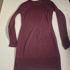 IZ BYER Heather Wine Red Lace Up Shoulder Knit Sweater Dress 1190A7J Small