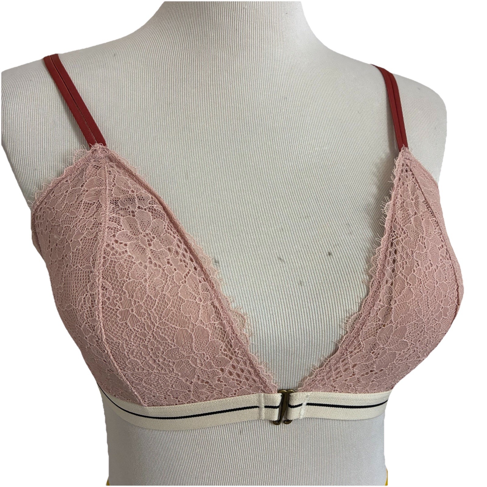 H&M Sz M Front Closure Bra Light Pink Lace Soft Floral Wireless Adjustable Strap thumbnail 4