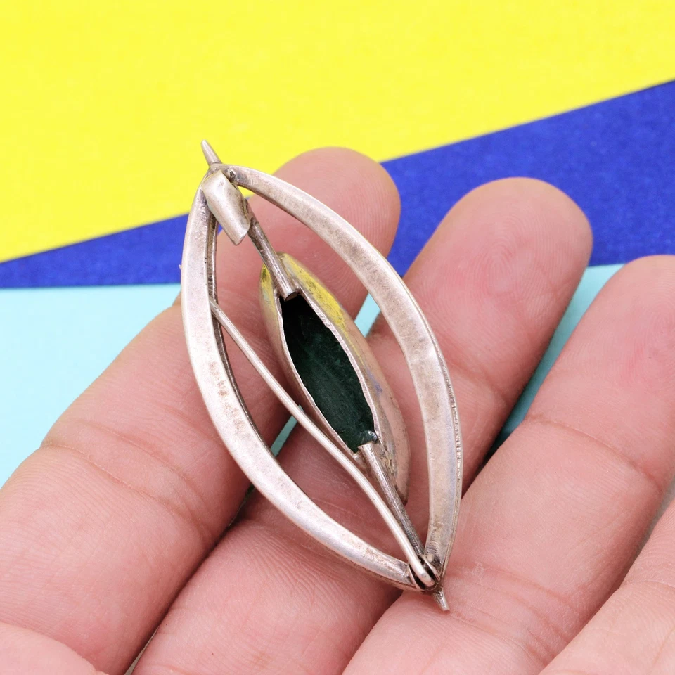 Malachite Taglio Marquise Forma Spilla 925 Argento Sterling Artigianale Gioielli - Immagine 4 di 4