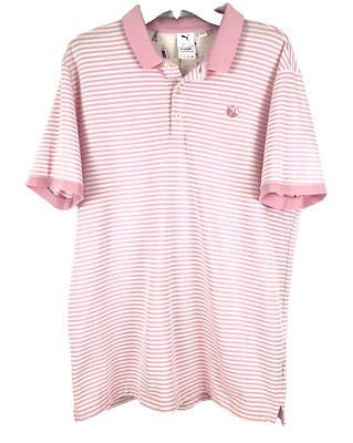 MEN'S PUMA ARNOLD PALMER SIGNATURE STRIPE GOLF POLO PALE PINK TOP, SIZE L