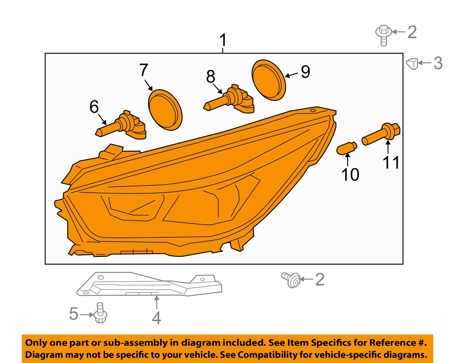 2018 - 2019 Ford Escape Right Passenger RH Headlight Halogen Black  