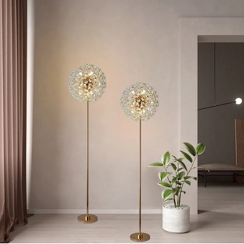 Lampada Chic Luce Pavimento Applique Oro Cristallo Moderna Palla Fiore Elegante Lussuosa - Foto 9 di 22