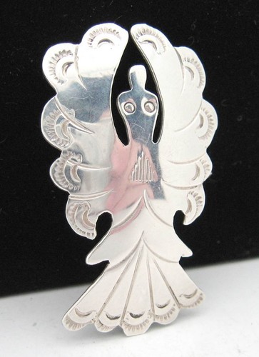 CLASSIC NATIVE AMERICAN PEYOTE STERLING SILVER BROOCH/PIN HANDCRAFTED & SIGNED. - Picture 7 of 8