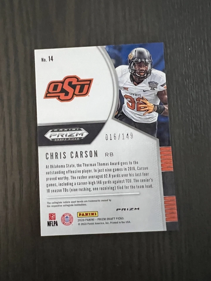 2020 Panini Prizm Draft Picks Orange Parallel #14 CHRIS CARSON Card /149 - Image 3 of 3