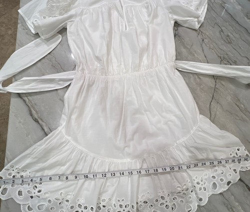 White Mini Dress Eyelet Embroidered Ruffle Boho Baby Doll Sz Small Joie SS - Picture 12 of 24