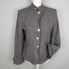 giorgio armani collezioni tweed BLAZER Jacket,sz 8 wool bl anchor buttons fringe