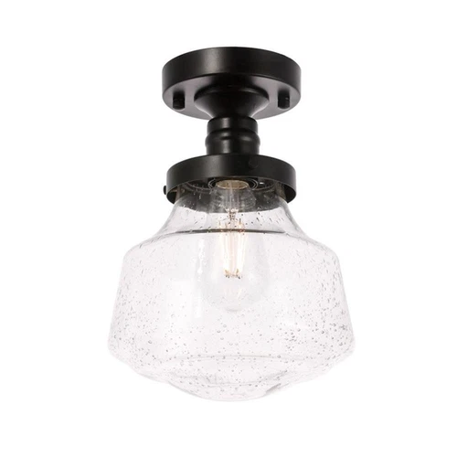 Living District Lyle 1-Light Metal & Glass Flush Mount in Black/Clear - Picture 5 of 11