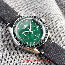 40mm Corgeut Quartz Mens Watch Green Dial Stopwatch Canvas Strap Polished case