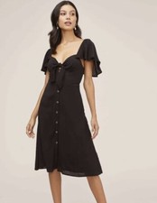 ASTR the Label Black Rachelle Tie Front Sweetheart Ruffle Sleeve Dress S 2/4