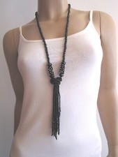 Modekette Y Damen Hals Kette lang Modeschmuck Schwarz Silber Glitzer Perlen