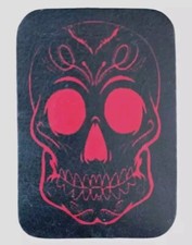 RED DEATH SKULL DAY OF THE DEAD BIKER MOTORCYCLE SEW ON LEATHER PATCH 3 X 2 INCH