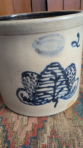 Antique Early Stoneware 2 Gallon Cobalt Beehive Burger Rochester NY Crock 9" - Picture 2 of 10