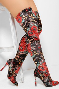 floral thigh high boots