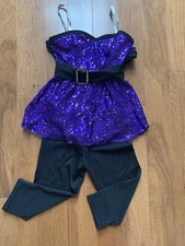 Jazz Tap Dance Costume Curtain Call Purple Sequins Black Pants Child  s M