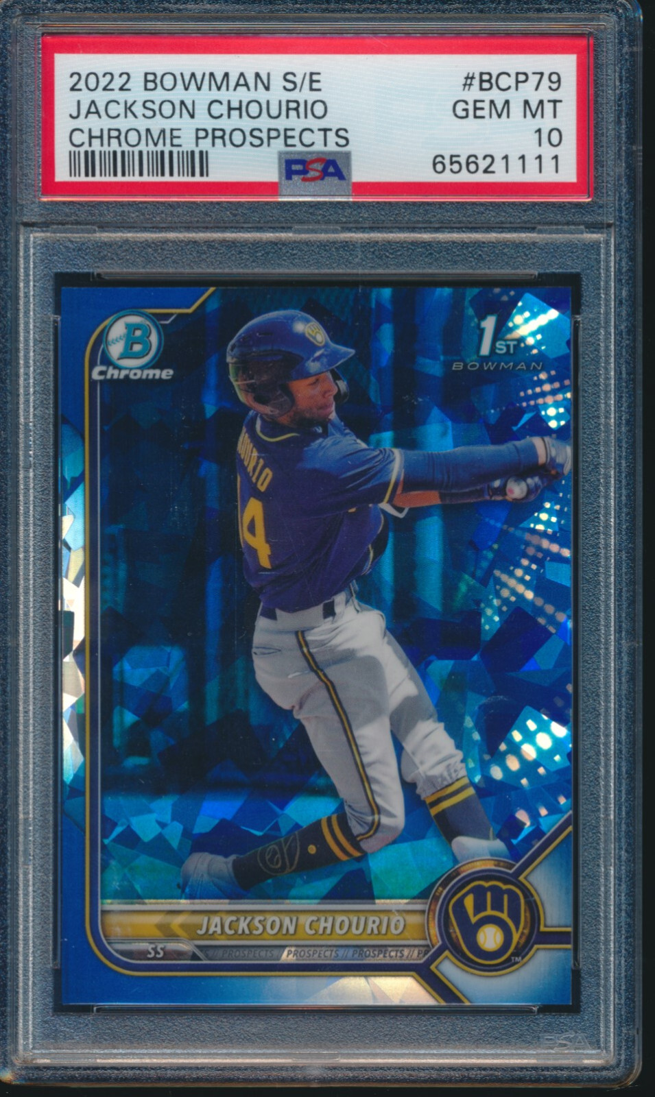 PSA 10 JACKSON CHOURIO 1st 2022 Bowman Chrome SAPPHIRE Ice Refractor RC GEM MINT