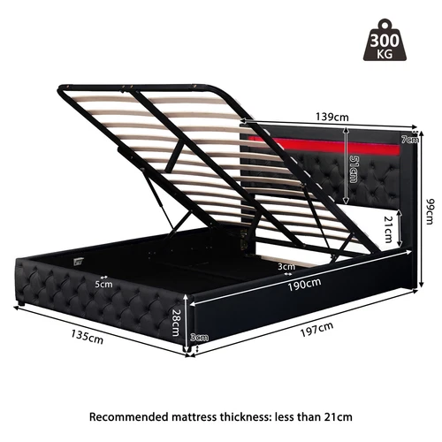 LED Light Functional Upholstered Bed with Slatted Frame and Storage Space - Picture 13 of 26