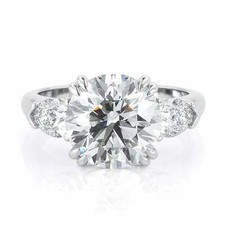 2.6ct Round Moissanite Pear Accents Trilogy Engagement Ring White Gold Plated