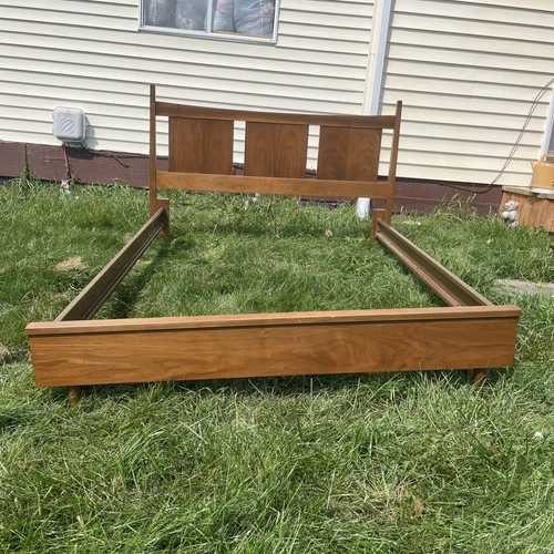 Mid Century Modern Headboard Bed Frame Broyhill Full Sz Vintage Walnut Rails Mcm