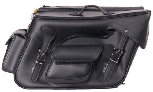 LARGE QUICK DETACH PLAIN MOTORCYCLE PVC LEATHER SADDLEBAGS UNIVERSAL FIT BLACK - Foto 1 di 3