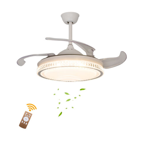 42" Modern 3Color Light Ceiling Light w/Fan Remote Control Retractable Blades - Picture 24 of 24