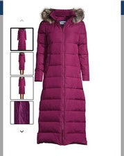 Lands’ End Women's Hooded Maxi Down Warm Coat Uk 8 Rubellite New Rrp £230.00