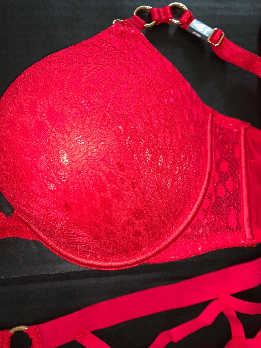 Ensemble Lingerie Rouge Victoria's Secret - Soutien-gorge 34B, Culotte S, Jarretière XS/S