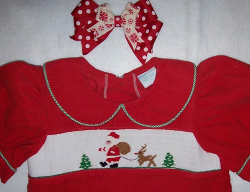 Girl 7: ~REMEMBER NGUYEN~ SANTA-SMOCKED RED CHRISTMAS CORDUROY 3-Pc OUTFIT