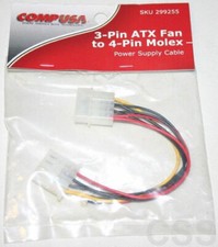 COMPUSA 3-Pin ATX Fan to 4-Pin Molex Power Supply Computer Cable Wire SKU 299255