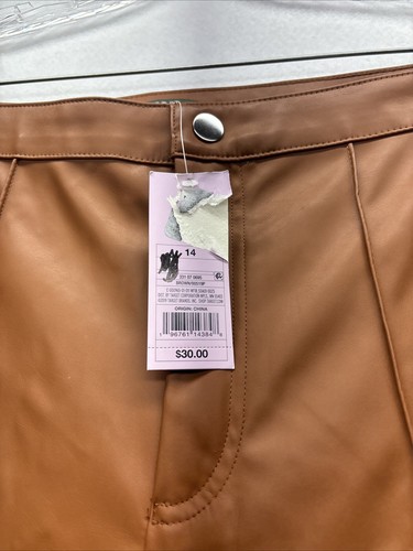 Women’s Wild Fable Faux Leather Pintuck Flare Pants Brown Size 14 - Picture 5 of 6
