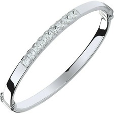 Solid Silver Baby Bangle Sparkly Cubic Zirconia Hinged Christening Gift