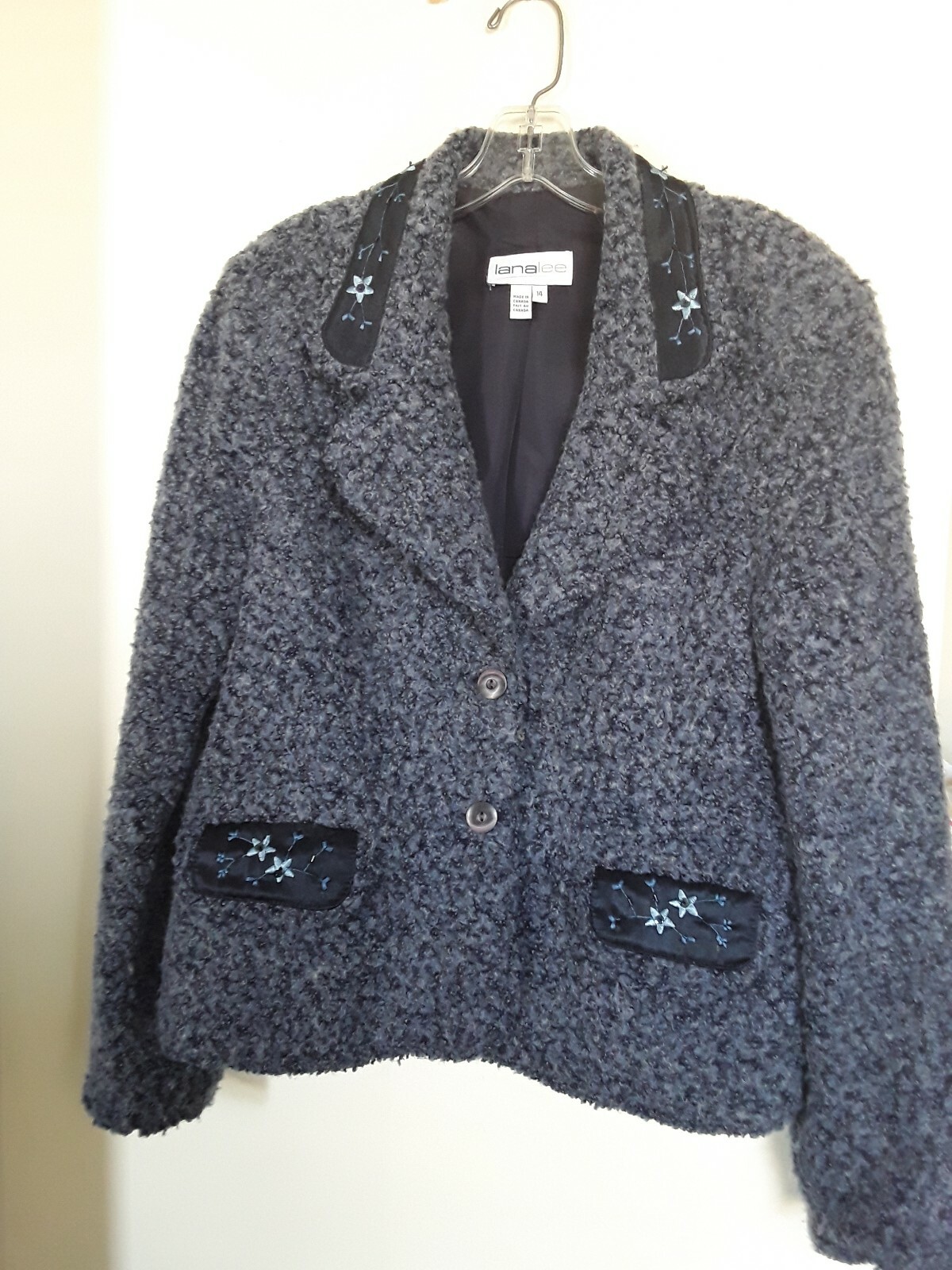 Lana Lee Canada Womens Blue Textured Coat JacketSize 14 EUC