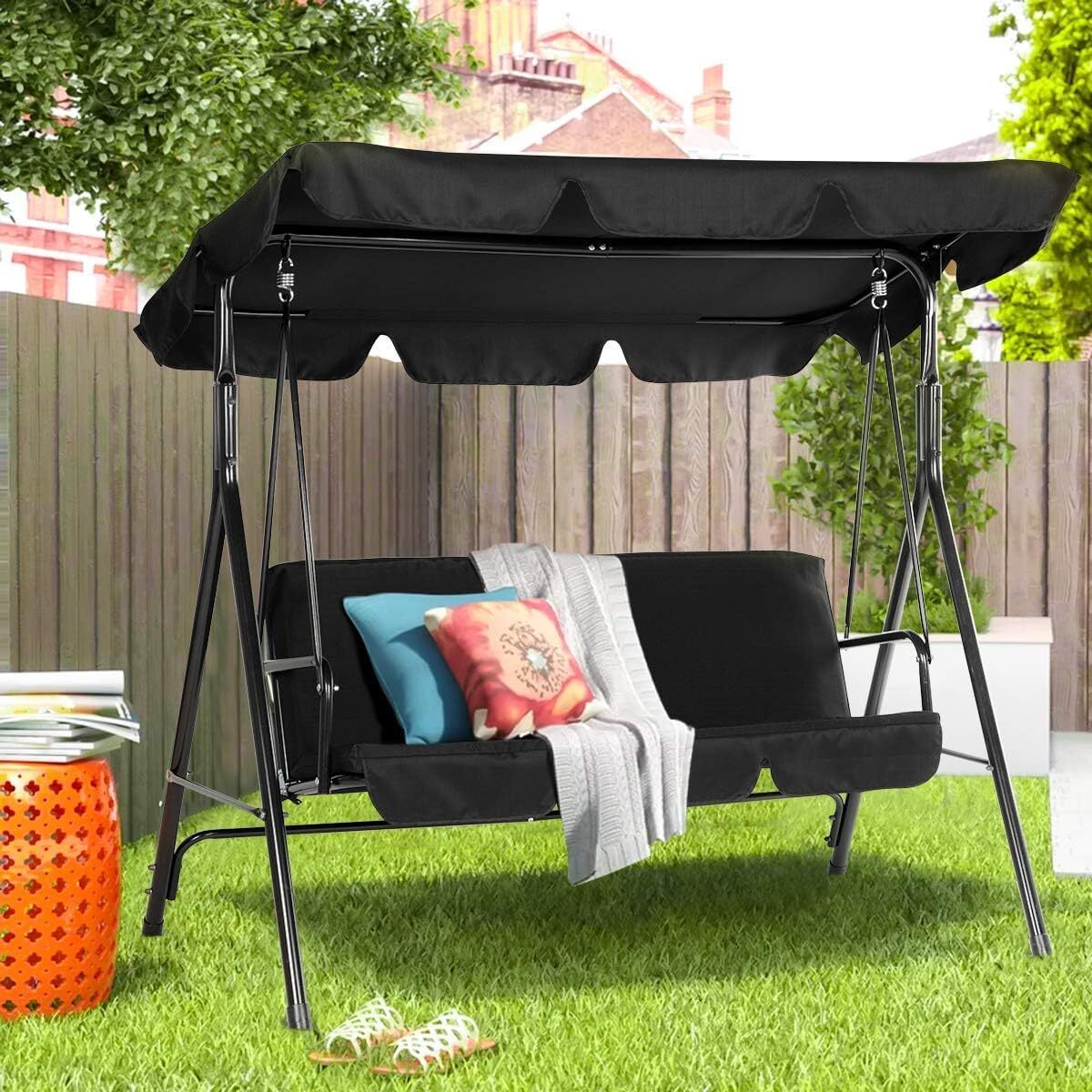 3-Person Outdoor Swing Chair Patio Hanging Bench W/ Canopy