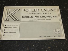 Vintage Kohler Engine Owner's Manual K91 K141 K161 K181