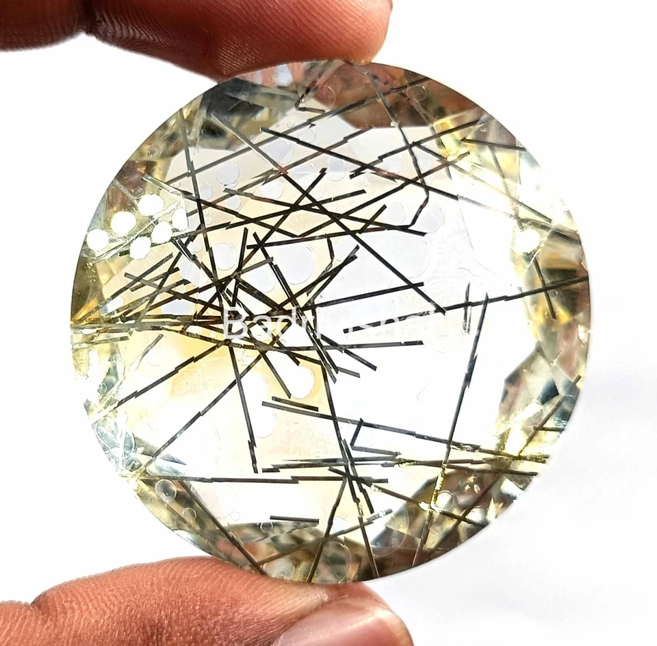 Lab-Created 180-185 Ct Certified Golden Rutilated Quartz Round Cut Gemstone 24N - Image 3 of 4