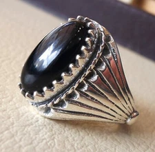 NATURAL BLACK ONYX DECEMBER BIRTHSTONE SOLID 925 SILVER HUGE CHRISTMAS MENS RING