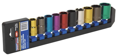 Sealey AK288 Multi Coloured Socket Set 10pc 1/2'' WallDrive Metric 13 - 24mm Set