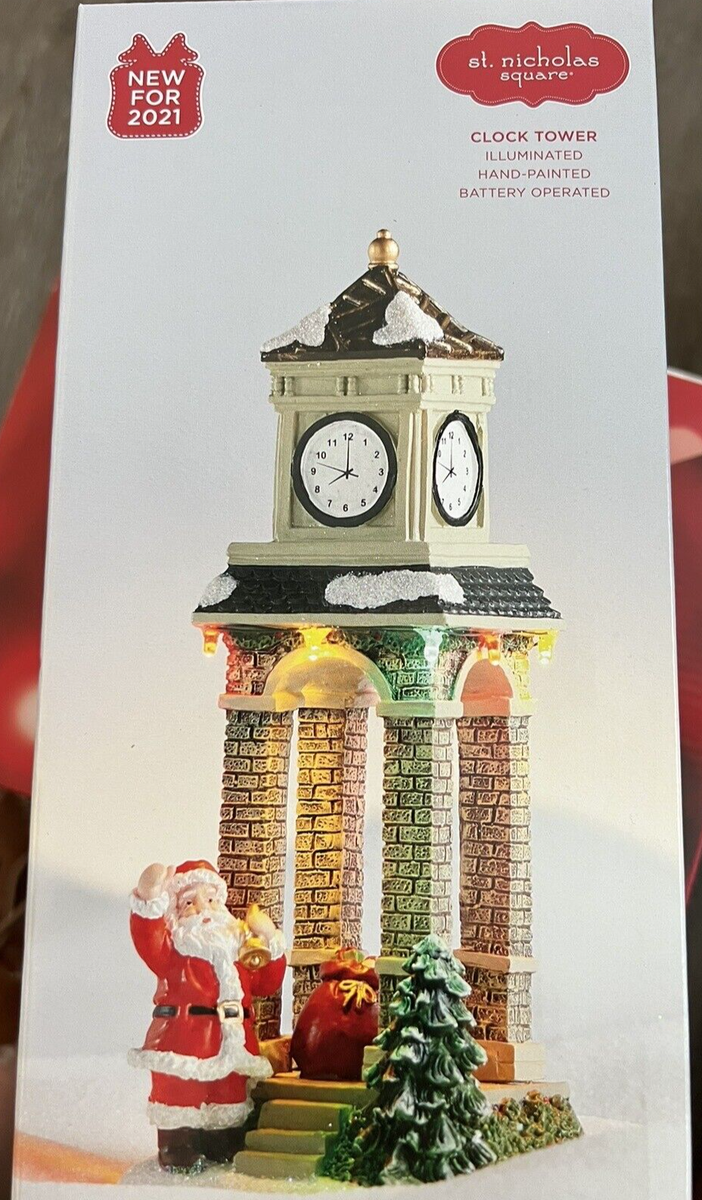 置物 Nicholas Square Clock Tower Clock Tower 2021 Illuminated Hand-Painted Battery Operated St
