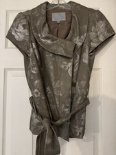 Classiques Entier Brown Floral Belted Button Lined Collared Jacket Women  s M