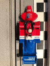 HO slot car, Tyco Dominos Formula 1/Indy 30, red/blue, body only.