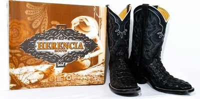 Herencia Boots Black Genuine Leather Western Cowboy Boots Mens Croc Print