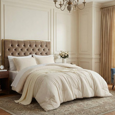 King/Cal King Comforter Set, Beige Heathered 3 Pieces Bedding, Soft Stitch Quilt
