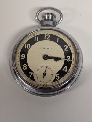 Chrome Plate Case Ingersoll  Smiths Black & Cream Dialed Pocket Watch